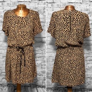 Zara Leopard Print Drawstring Waist Mini Dress